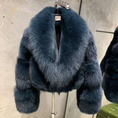 # Real Fox Fur Jacket Lady Real Fox Fur Coat Short Female Long Sleeve Natural Fur Cloth with Collar