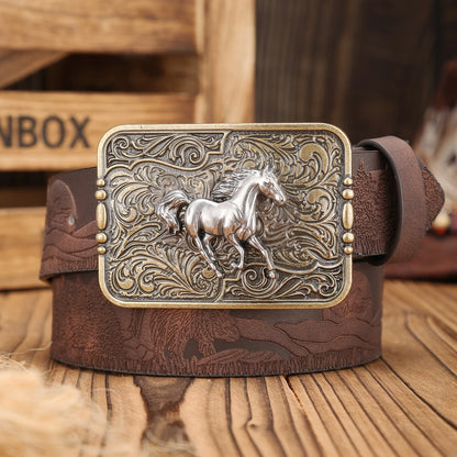 A Western-buckle PU belt suitable for both men and women, a unique and retro brown belt (with perforated nails included)...