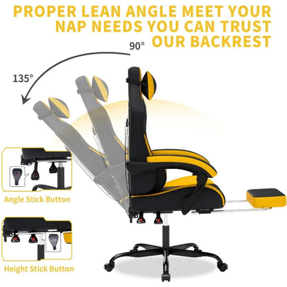 Ergonomic Gaming Chair with Massage Function High Back Design featuring Adjustable Footrest Comfortable Headrest and Lumbar Sup