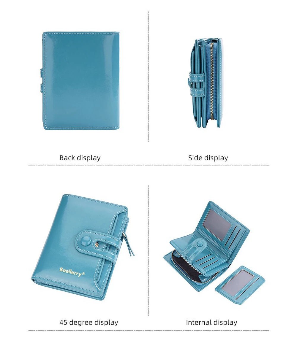 Women's Oiled Waxed Leather Wallet - Buckle Closure, Vertical Zipper Coin Pocket & 6 Card Slots (Heritage Design)