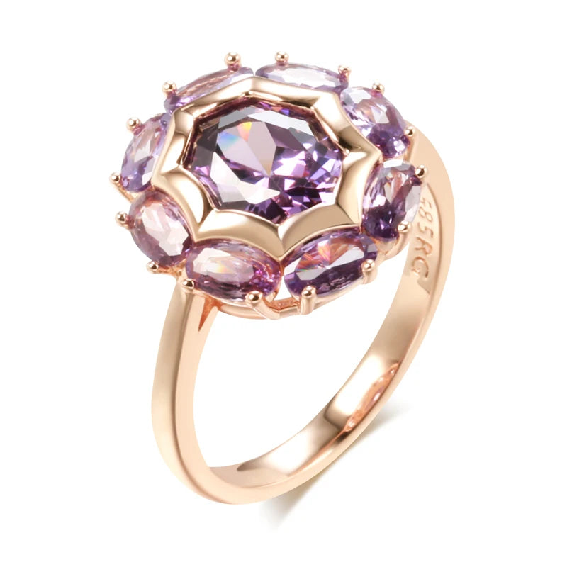 Kinel  Unusual Sparkling Oval Purple Natural Zircon Rings for Women Luxury 585 Rose Gold Color Party Daily Fine Jewelry 2023 New