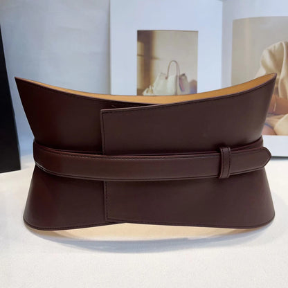 Minimalist Style Leather Belt with Hook & Loop Fastening, Wide Genuine Leather Women's Belt, Black Texture Wide...
