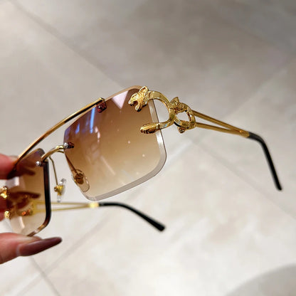 KAMMPT Vintage Rimless Sunglasses Men Women Fashion Oversized Square Shades Eyewear New Double Bridge Gradient UV400 Sun...