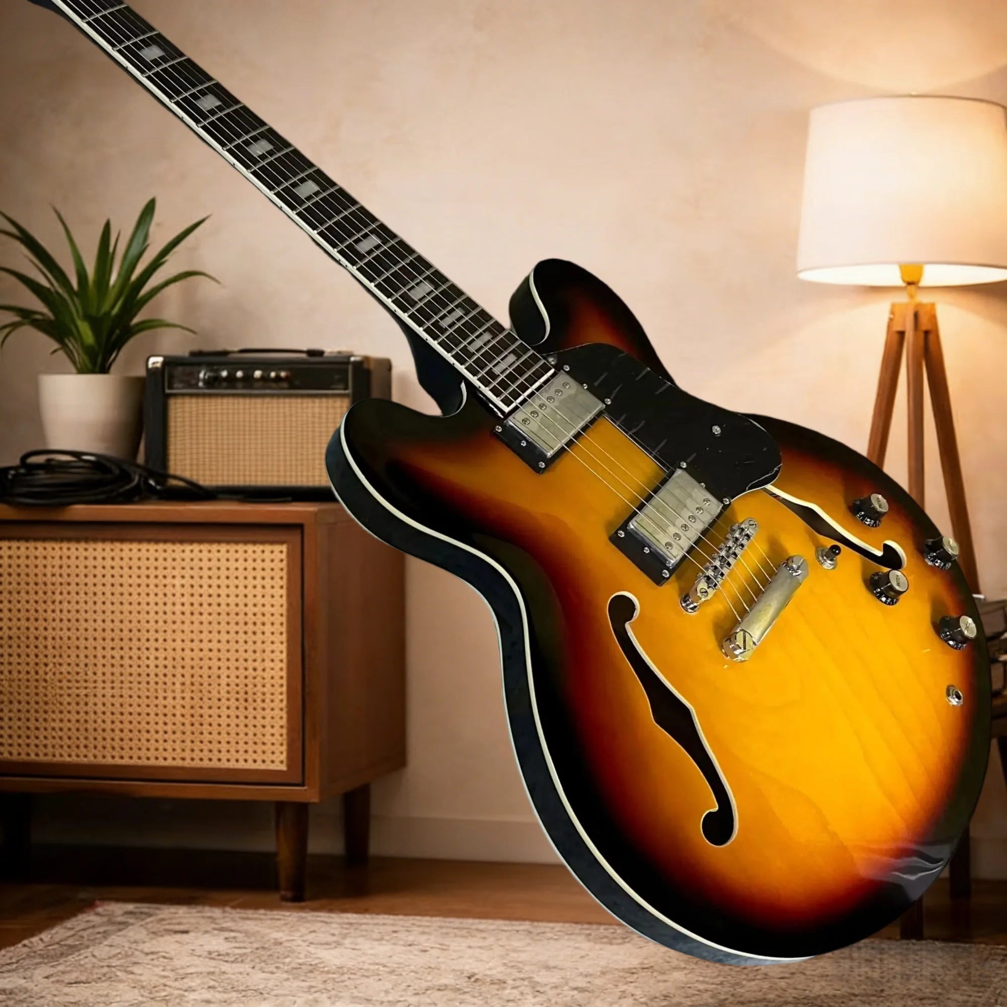 Sunset 335 Electric Guitar Rosewood Neck Maple Body Home Sing-Along with Accompanimen Half Hollow Design Free Shipping |...