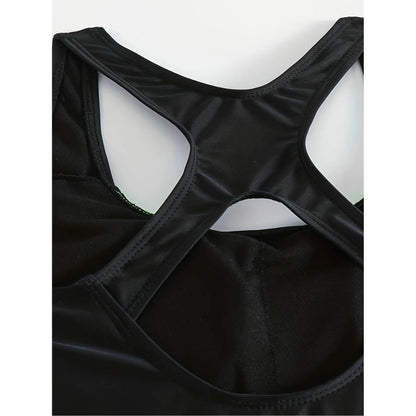 Conservative One-Piece Swimsuit Women's Slimming Belly Cover Backless Side Color Block Flat Bottom Swimwear for Women - Kimlud