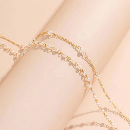 Fashionable Double Layer Imitation Pearl Chain Waist Chain for Women Minimalist Sexy Sequin Link Chain Belly Chain Beach Jewelry - Kimlud