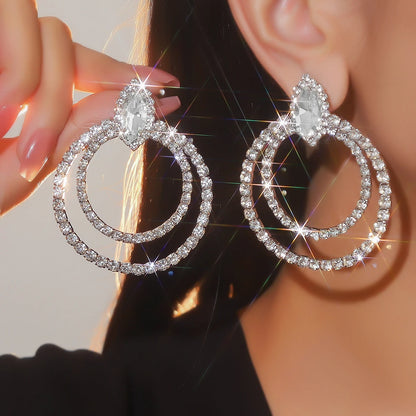 Silver Rhinestones Earrings for Women Sparkly Long Linear Dangle Earrings Dangle Tassels Statement Earrings Bridal Wedding