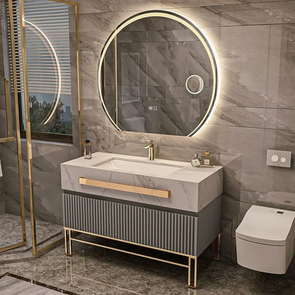 O Single/Double Sink Bathrooms Vanity Luxury Bathroom Cabinet Combination Rock Slab Smart LED Light Cabinet Bathroom...