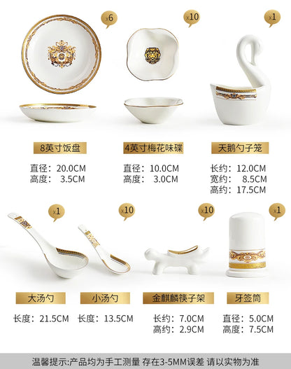 European Gold Luxury Tableware Designer Wedding Party Fine Bone China Dinnerware Sets Christmas Restaurant Vaisselle Dishes