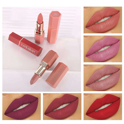 HANDAIYAN Moisturizing Long-Lasting Matte Lipstick 6-Color Non-Stick Cup Show Temperament Sexy Nude Makeup Lipsticks Cosmetics