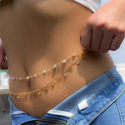 New Fashion Sexy Double Layer Pearl Chain for Women Waist Bead Belly Chain Belly Belt Summer Beach Body Jewelry Festival...