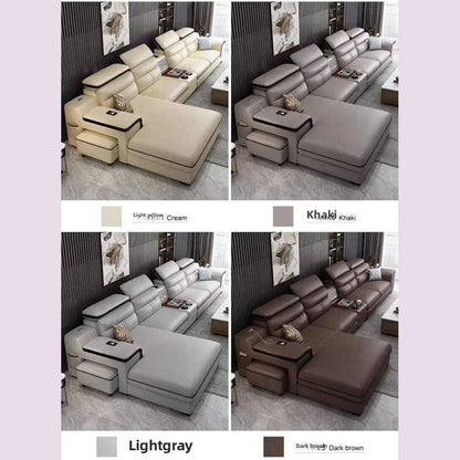 Large Apartment Chaise Leather Sofa Combination Set Modern Light Luxury Living Room Sofas Creative Office Comfortable Large Sofa