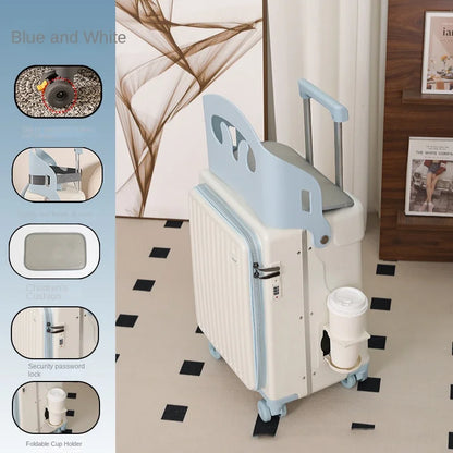 2025 New suitcase for children can Sit 20/22 inch Ride on Luggage Front Opening Sturdy Thickened Travel suitcase with Cup Holder - Kimlud