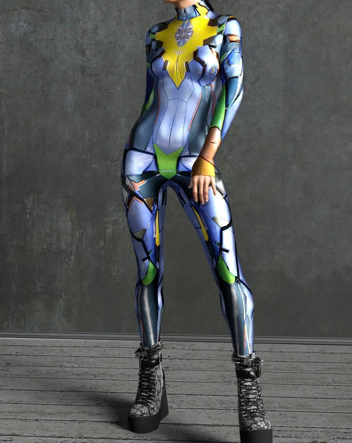 Women Cyber Armor 3D Printing Bodysuit Halloween Carnival Punk Cosplay Zentai Suit Festival Jumpsuit Party Morphsuit Rave Outfit - Kimlud