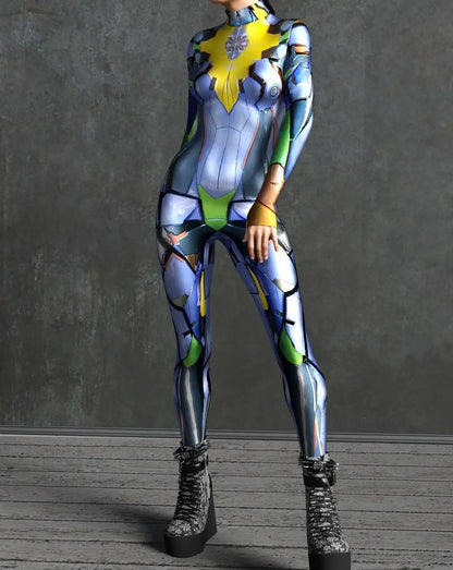 Women Cyber Armor 3D Printing Bodysuit Halloween Carnival Punk Cosplay Zentai Suit Festival Jumpsuit Party Morphsuit Rave Outfit - Kimlud