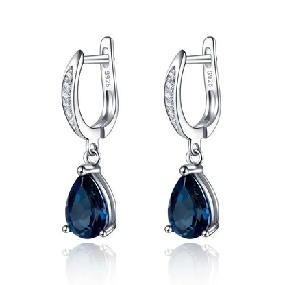 Exquisite 925 Silver Needle Waterdrop Shaped Blue Zircon Earrings for Women Wedding Jewelry Girl Gift Pendientes...