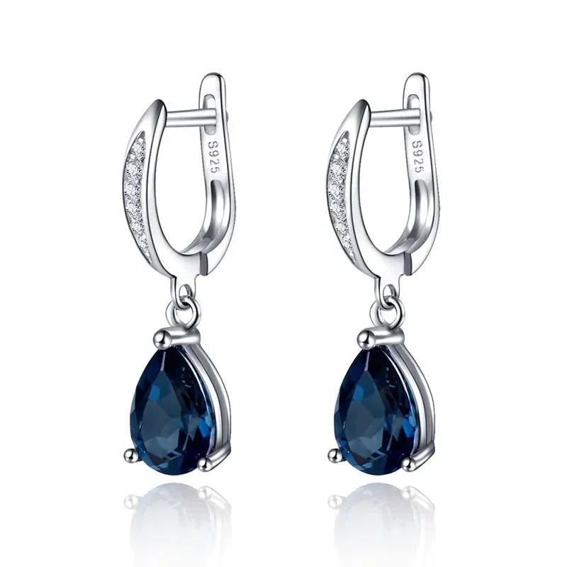 Exquisite 925 Silver Needle Waterdrop Shaped Blue Zircon Earrings for Women Wedding Jewelry Girl Gift Pendientes...