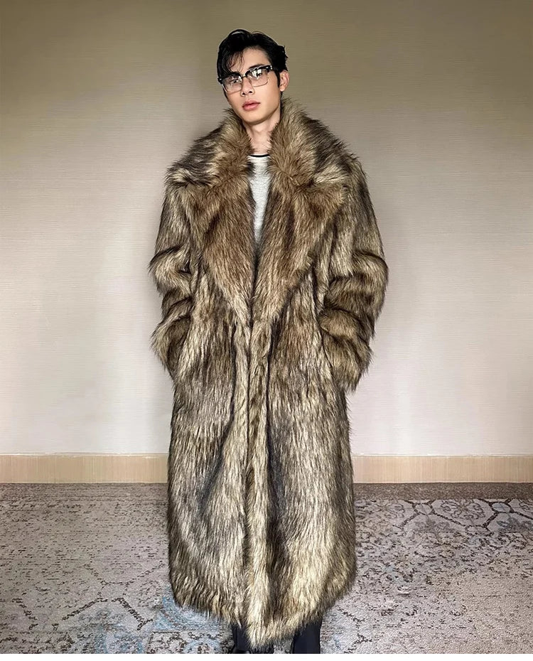 Men's fur coat, Wolf fur, fox fur, lapel long overcoat, winter windproof and warm windbreaker, large size | Kimlud...