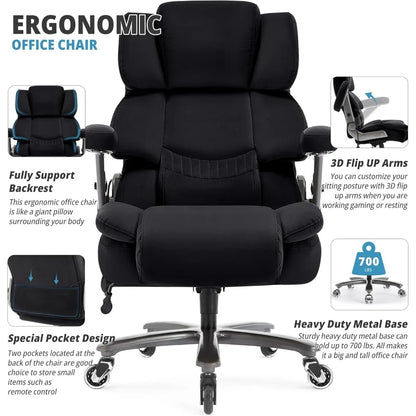 large capacity 700lbs ergonomic office chair with adjustable lumbar support, 3d flip arms, and heavy duty wheels