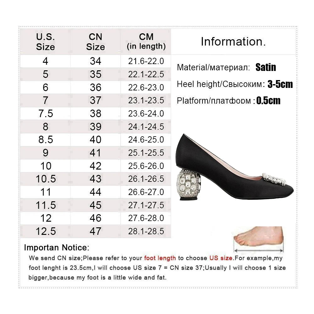 New Rhinestone High Heels Women Slip-On Pumps Women Square Toe Party Crystal Dress Shoes Femmes Chaussures Zapatos De Mujer - Kimlud