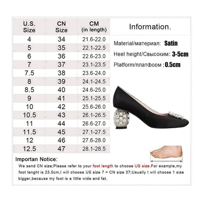 New Rhinestone High Heels Women Slip-On Pumps Women Square Toe Party Crystal Dress Shoes Femmes Chaussures Zapatos De Mujer - Kimlud