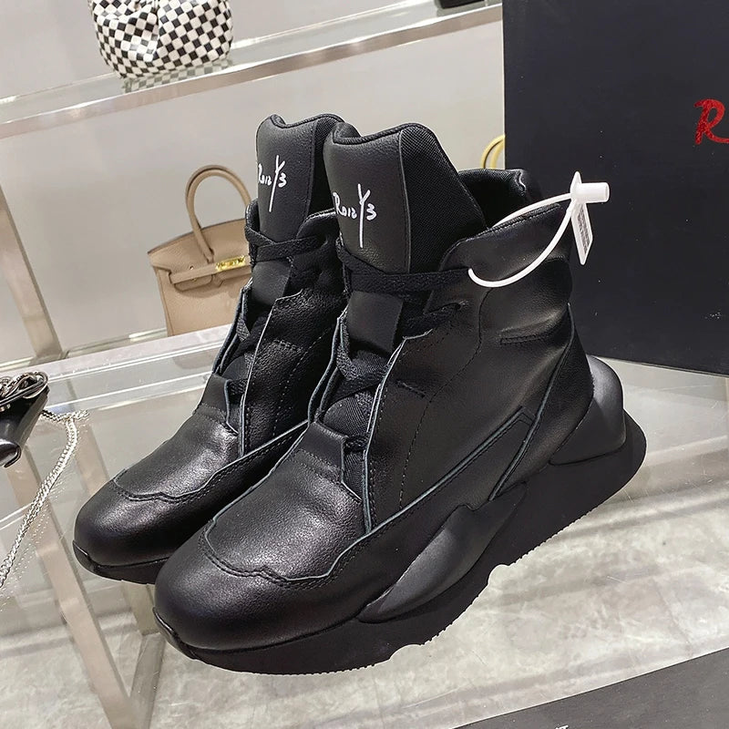 Handcrafted Leather Sneakers Boots Man Calf Leather Unisex Casual Shoes Soft Tennis Shoes Oversized Women's Ankle Boots Couples