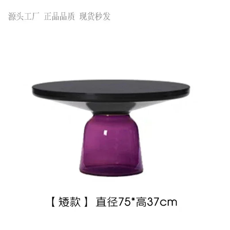 Nordic Creative Glass Round Coffee Table Combination Living Room Reception Side Table Transparent Light Luxury Coffee Tables - Kimlud