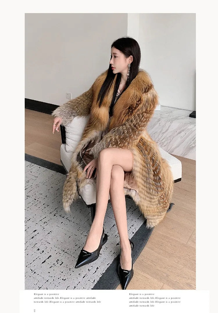 Lady Clothes Long Real Fur Coat Women Natural Silver Fox Autumn Warm Female Fox Parkas high Quality Outwear