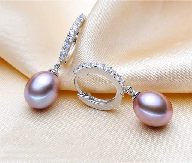 Trend Black Silver 925 Pearl Earrings Women,Natural Freshwater Pearl Drop Earrings Wife Mother Gifts Pink White