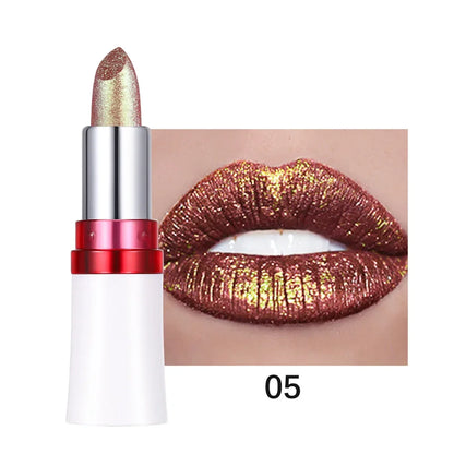 Rose Metallic Lipstick Glitter Lip Glaze Waterproof Long Lasting Moisturize Bright Red Pearlescent Shiny Lipgloss Makeup 6color