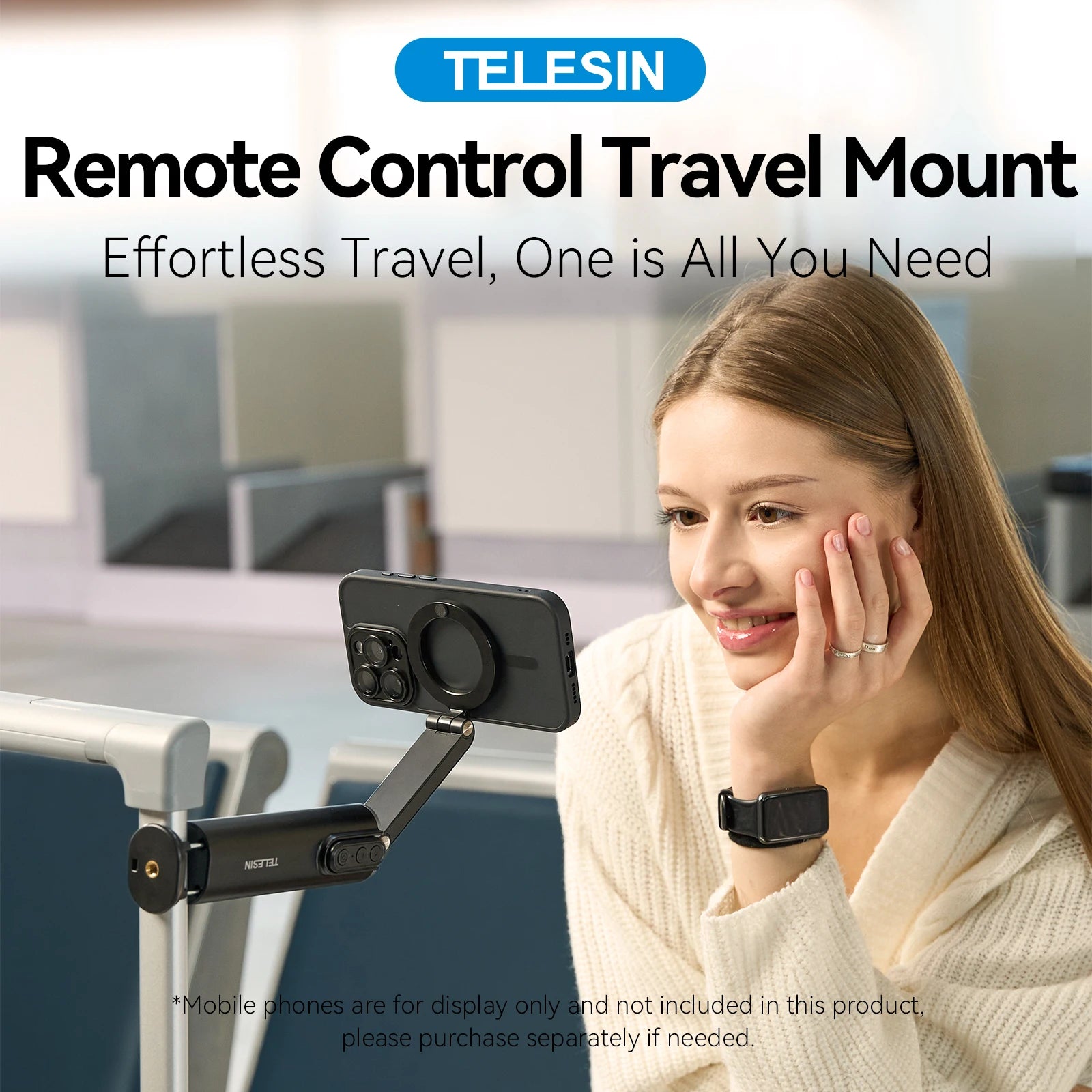 TELESIN 3 in 1 Selfie stick Phone Holder Wireless Remote Control Travel Clamp Magnetic 360° rotation Holder For Smart Phone