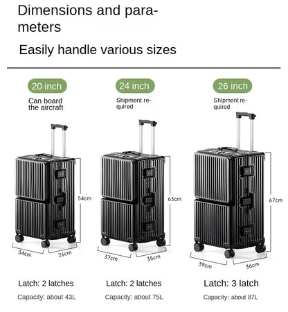 Front Opening Suitcase Aluminium Frame Large Capacity Carrier 28-inch Oversized Luggage 20 inch Trip Cabin Travel Case 2025 New