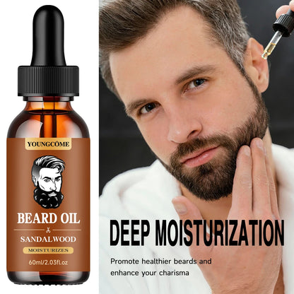 Organic Beard Growth Oil & Sandalwood Balm 1/2/4 Set-24H Nourishing, No Flakes, Men's Grooming Kit with Argan Oil &...