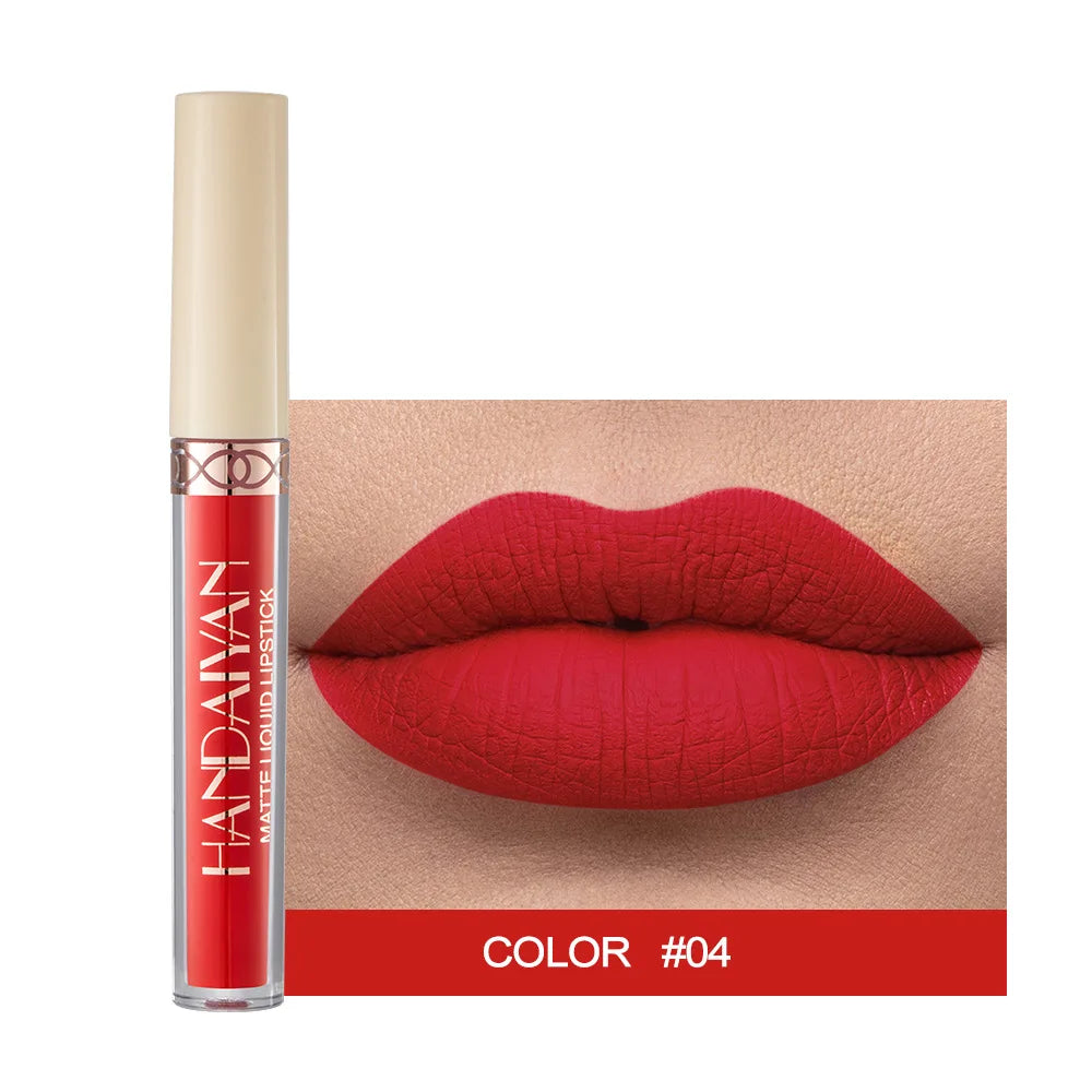 Handaiyan 12 Colors Matte Dark Purple Lip Gloss Longlasting Red Nude Nude Liquid Lipsticks Non-stick Cup Lip Tint Makeup Pigment