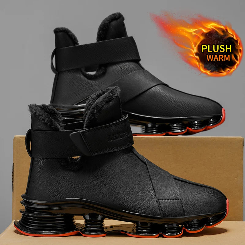 Men's Waterproof Snow Boots with Plush Lining, Anti-Slip and Wear-Resistant Sneaker Sole, Warm Winter Casual Boots