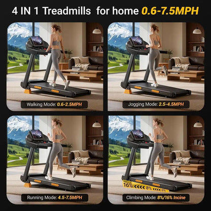 16% Incline 4-in-1 Foldable Treadmill with Triple-Sole, 3.0HP, Suitable for Home and Office, 400 lbs Capacity | Kimlud...