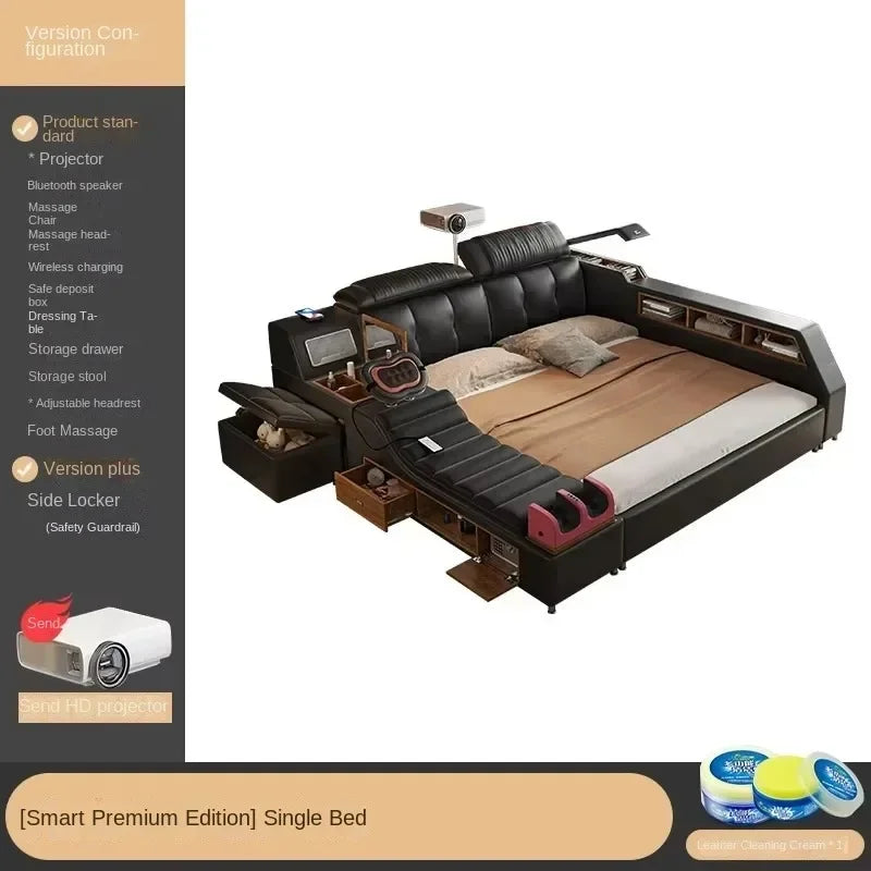 Modern Double Bed Girls Design Smart Bedroom Queen King Size Bed Beauty Sleeping Princess Leather Cama Lounge Suite Furniture - Kimlud