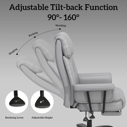 Criss Cross Chair with Wheels, 160°Big and Tall Reclining Office Desk Chair with High Back, Wide Seat, Arms, Footrest,...