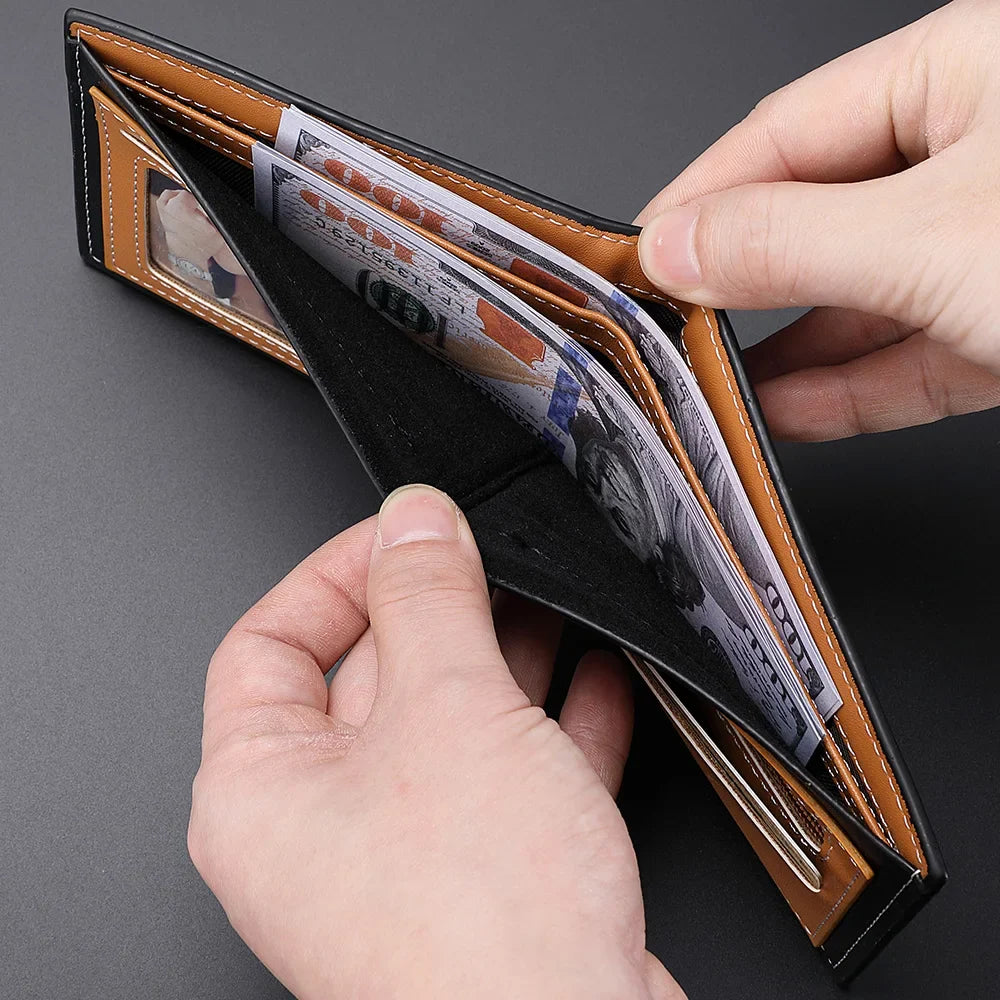 New PU Leather Carbon Fiber Short Wallet For Men Credit Card Holders, Zipper Coin Wallet