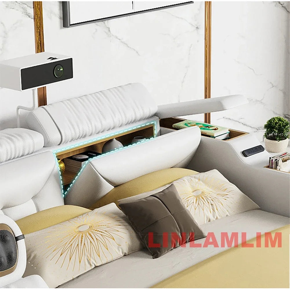 MINGDIBAO Modern MULTIFUNCTIONAL Tech SMART BED 2 People | FUTURISTIC FURNITURE | Ultimate Massage Tatami Genuine Leather Beds