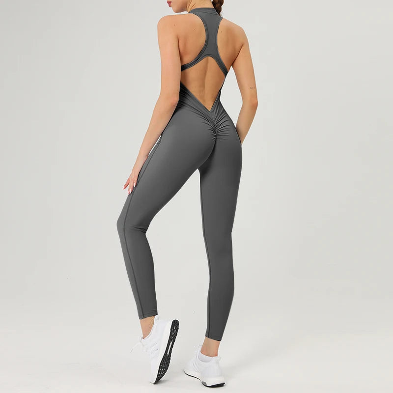 Scrunch Gym Jumpsuit Women's Fitness Suit Short Sets Sports Overalls for Woman Tracksuit Yoga Clothing Zipper Workout...