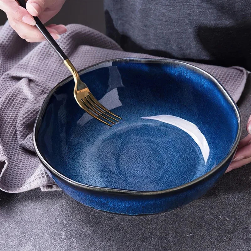 1 Pcs Bone China Bowl Tableware Blue Janpan Rice Soup Dinner Service Retro Ceramic Dinnerware Restaurant Home Kitchen...