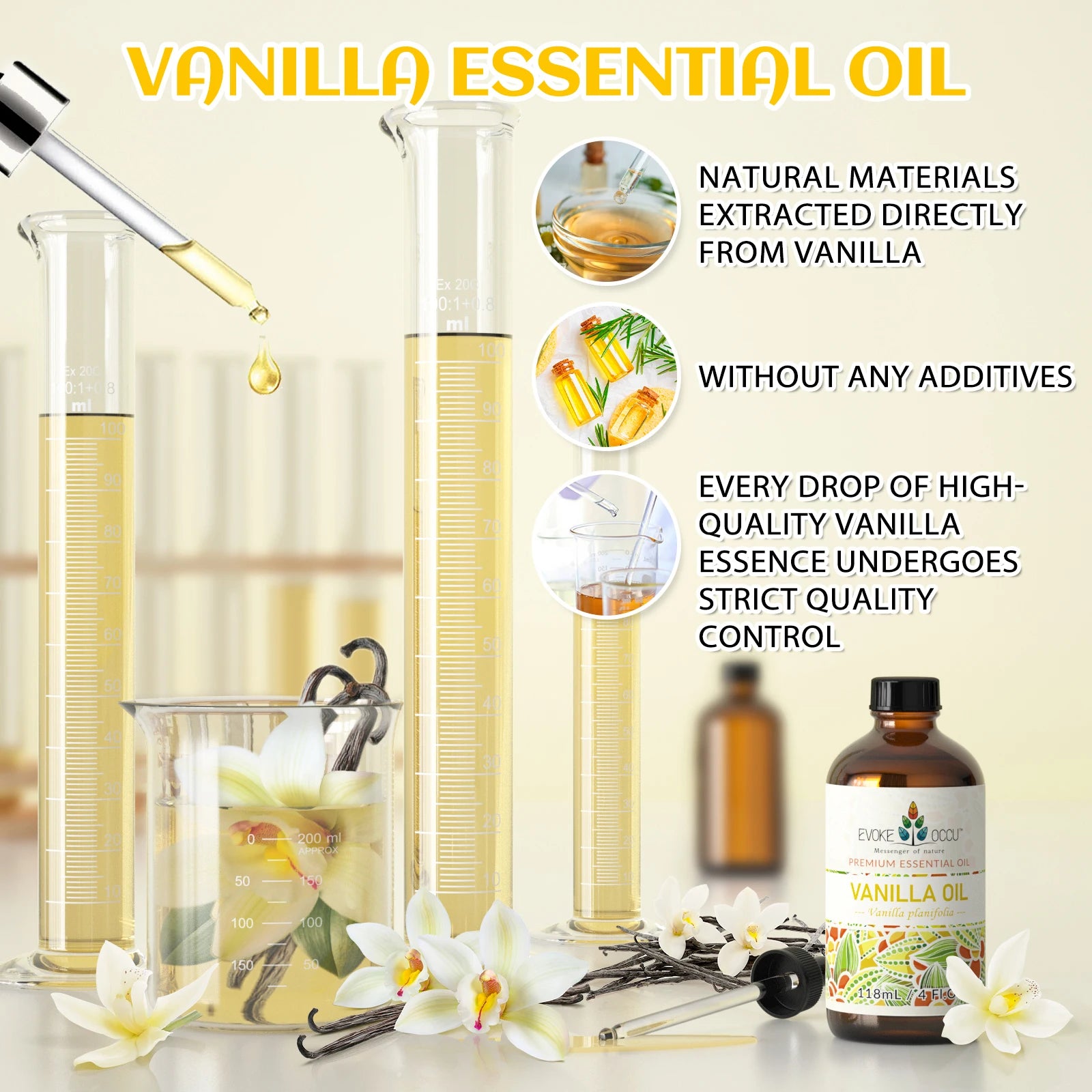 EVOKE OCCU Vanilla Essential Oil 118mL Ylang Rose Orange Aroma for Massage Relaxation Hair Shampoo Conditioner Skin Care Cream - Kimlud