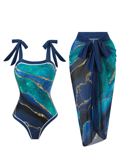Summer New Custom-Made Digital Printed One-Piece Bikini Swimsuit for Women Conservative Sun Protection One-Piece Gauze Skirt 2-Piece - Kimlud