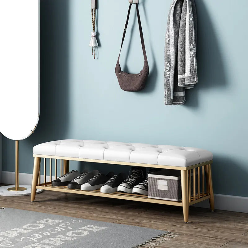 Modern Entryway Metal Shoe Cabinet Luxury Living Room Sofa Stool with Cushion Scandinavian Changing Stool Home Hall Furniture - Kimlud