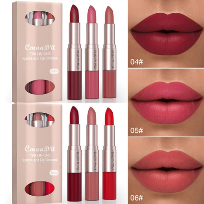 1/3Pcs Double Head Matte Lipstick Sexy Red Lip Gloss Set 2 in 1 Matte Lip Stick Non-stick Cup Lasting Waterproof Makeup Beauty