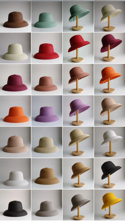 New Summer Sun Hats Ladies Solid Plain Elegant Wide Brim Hat Female Round Top Panama Floppy Straw Beach Hat Women |...