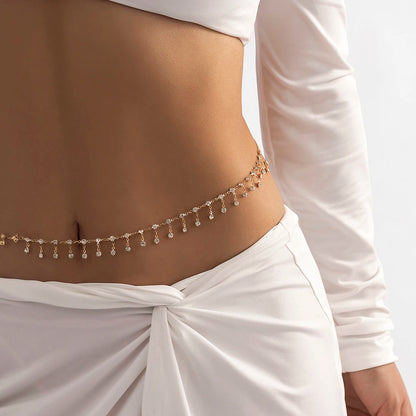 Sexy Tassel Waist Chain Belt Zircon Rhinestone Belly Body Chain Fashion Trend Jewelry For Women Festival Rave Party Accessories - Kimlud