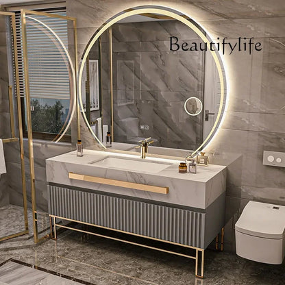 O Single/Double Sink Bathrooms Vanity Luxury Bathroom Cabinet Combination Rock Slab Smart LED Light Cabinet Bathroom...