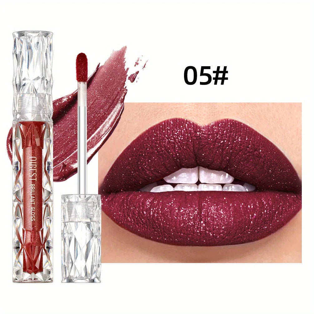 Diamond Liquid Lipstick Moisturizing Lasting Purple Sparkling Waterproof Lip Gloss Matte Glitter Lipstick Korean Makeup